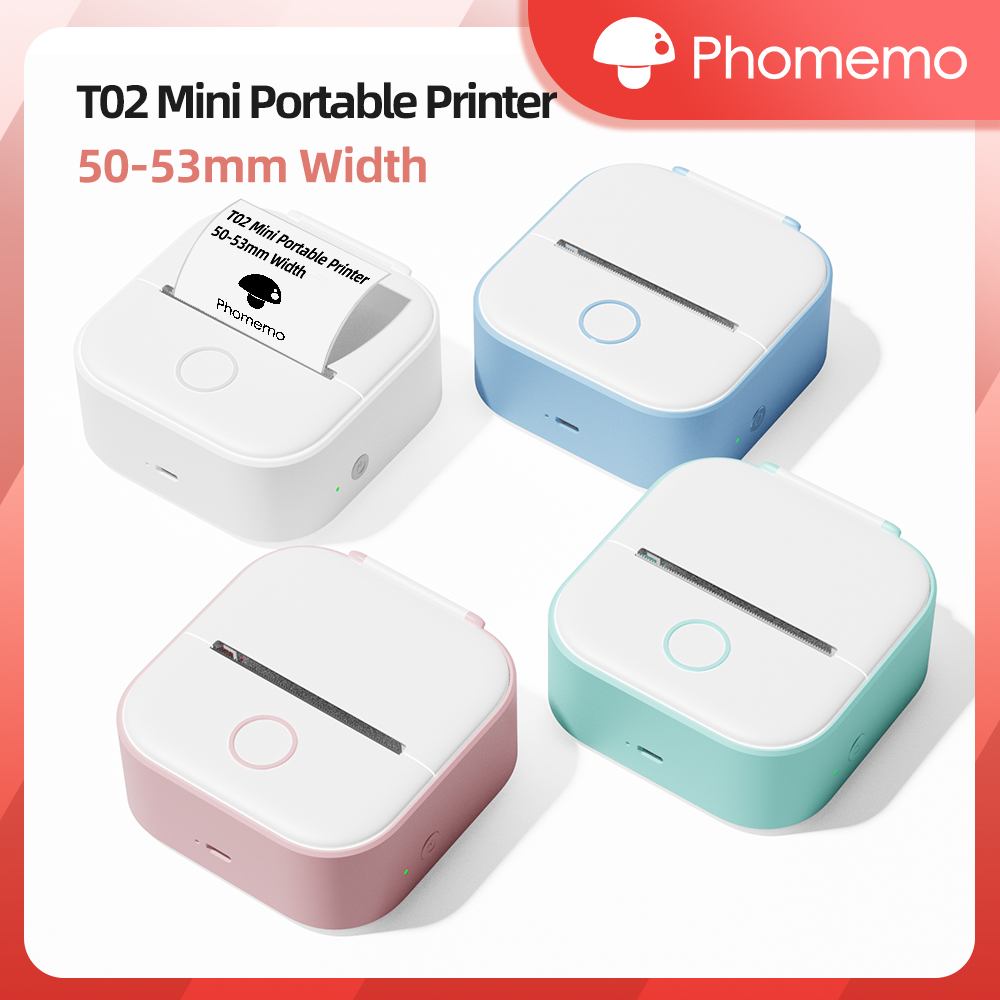 Mini Pocket Thermal Printer Paper Roll - Phomemo T02 พ็อกเก็ตไร้สายเครื่องพิมพ์ความร้อนแบบพกพา Mini ไร้สาย BT