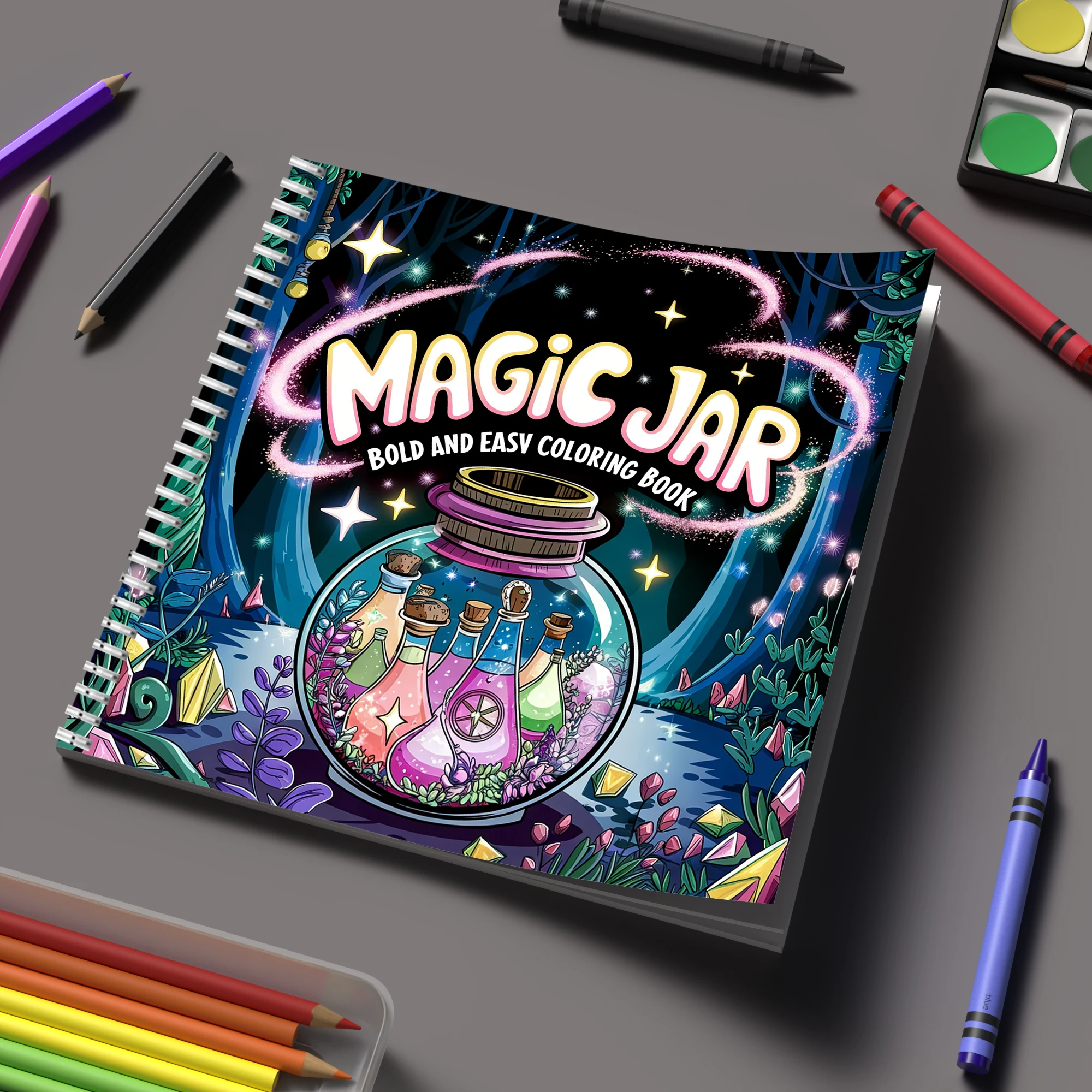 Adult Coloring Book Stress Relief - สมุดระบายสีขวดวิเศษสำหรับสมุดระบายสีสำหรับผู้ใหญ่, ของขวัญวันเกิด, อุปกรณ์กลับไปโรงเรียน, สมุดวาดภาพน่ารักสำหรับผู้ใหญ่