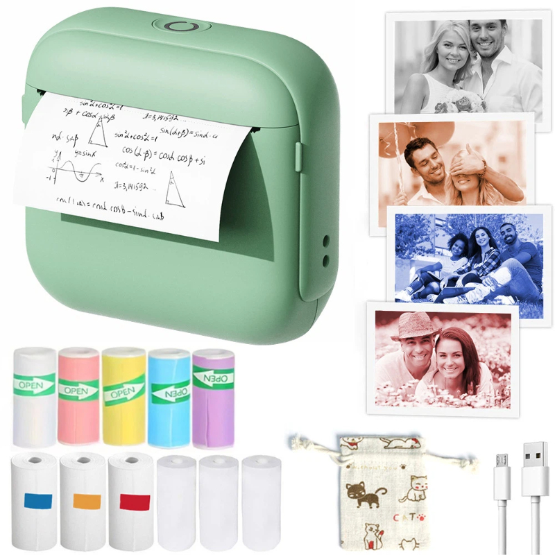 Mini Pocket Thermal Printer Paper Roll - เครื่องพิมพ์บลูทูธขนาดพกพาแบบไร้หมึก พิมพ์ความละเอียดสูง สำหรับสติกเกอร์ ฉลาก รูปภาพ พร้อมม้วนกระดาษ