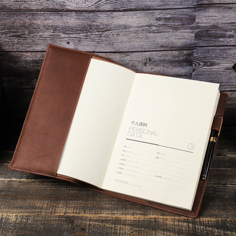 Stationery Books - Retro หนังสือหนังแท้ปกแขน Protector พร้อมผู้ถือปากกาธุรกิจ Notepad โน้ตบุ๊คหนังสืออุปกรณ์สํานักงานโรงเรียน