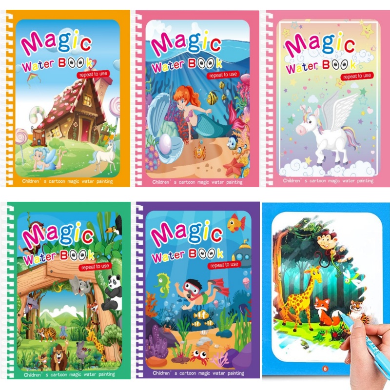 Reusable Water Magic Coloring Book - ของเล่นวาดภาพระบายสีน้ำได้สำหรับเด็กสมุดภาพระบายสีแบบมอนเตสซอรี่สามารถนำมาใช้ใหม่ได้